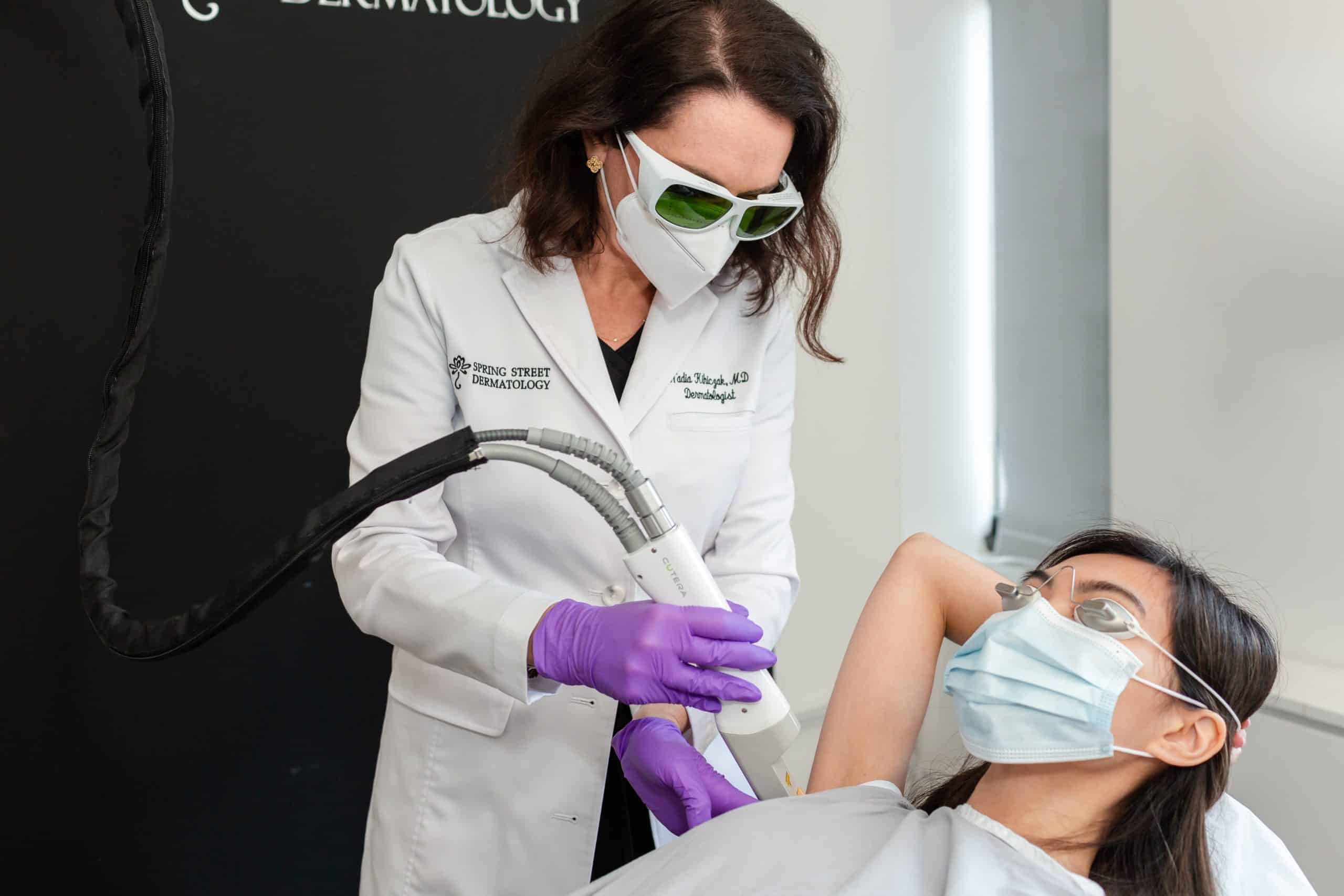 patient undergoing a laser hair removal treatment in New York City, NY